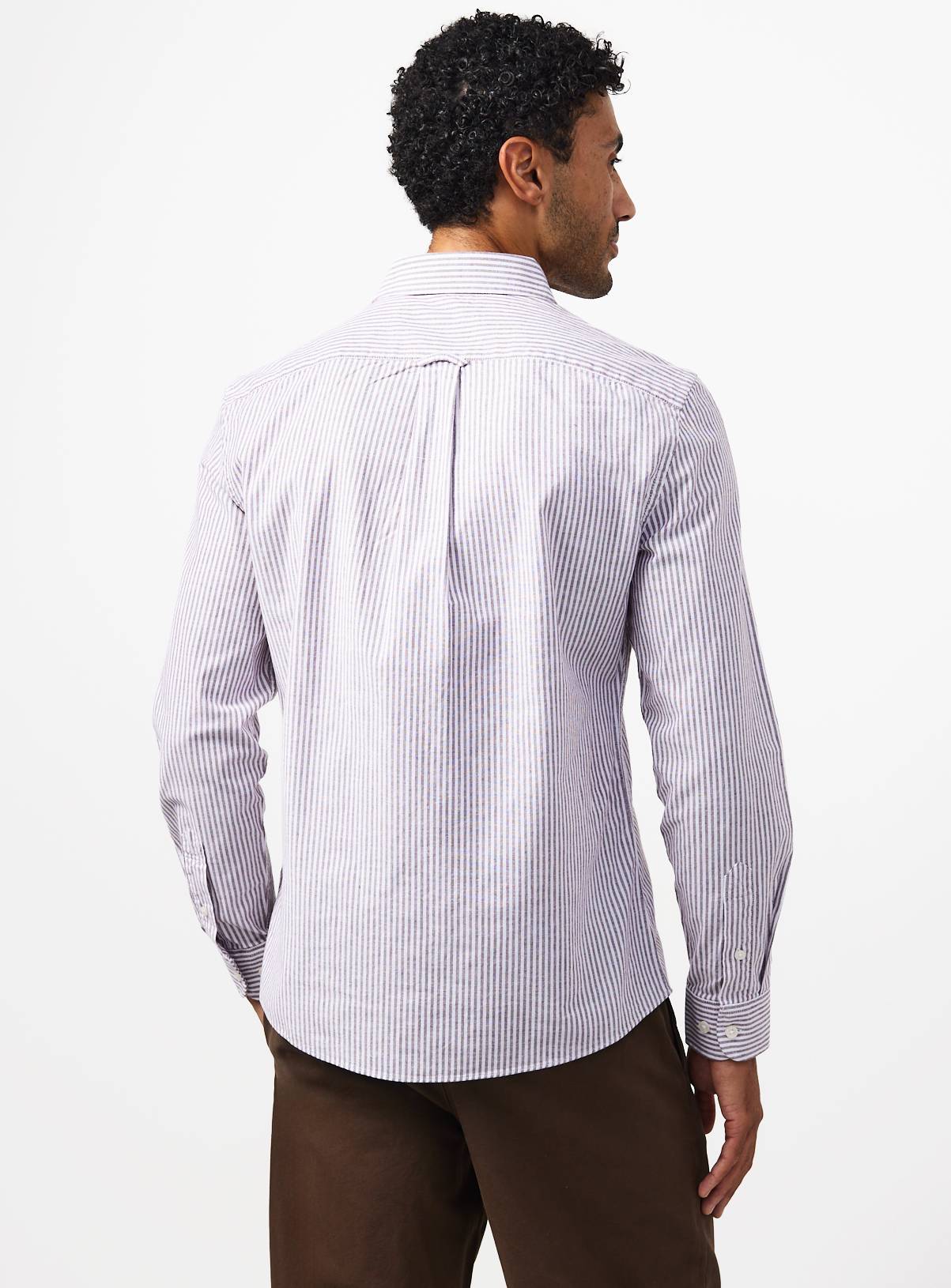 Dark Red Ticking Stripe Oxford Slim Fit Shirt XL - Image 5